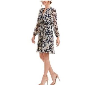 MSK Petite Chiffon Printed Dress Navy Neutral 8P - New With Tag